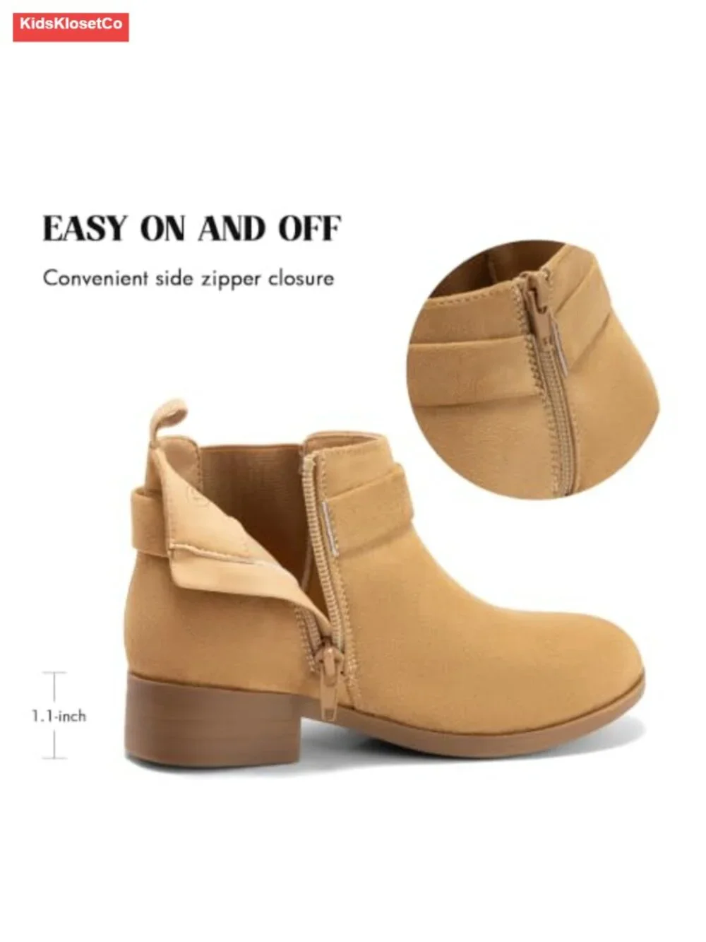 Girls Bow Suede Ankle Boots Chunky Low Heel Chelsea Zipper Booties